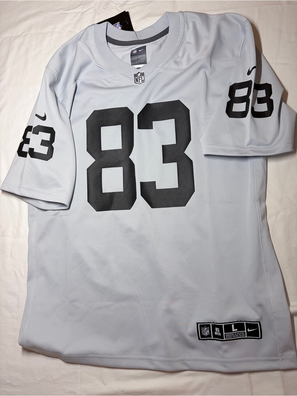 Nike youth Light Gray & Black #83 Football Jersey